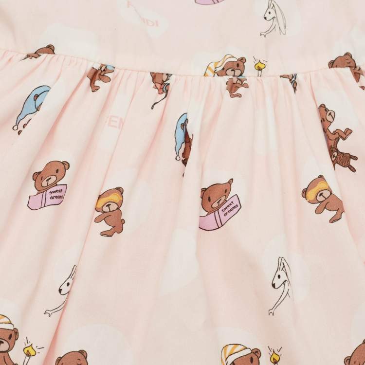 Pre Owned Fendi Kids Pink Teddy Pois Pop Print Cotton Dress Set 6M