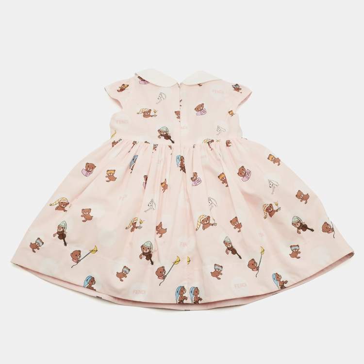 Pre Owned Fendi Kids Pink Teddy Pois Pop Print Cotton Dress Set 6M