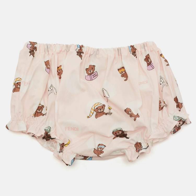 Pre Owned Fendi Kids Pink Teddy Pois Pop Print Cotton Dress Set 6M