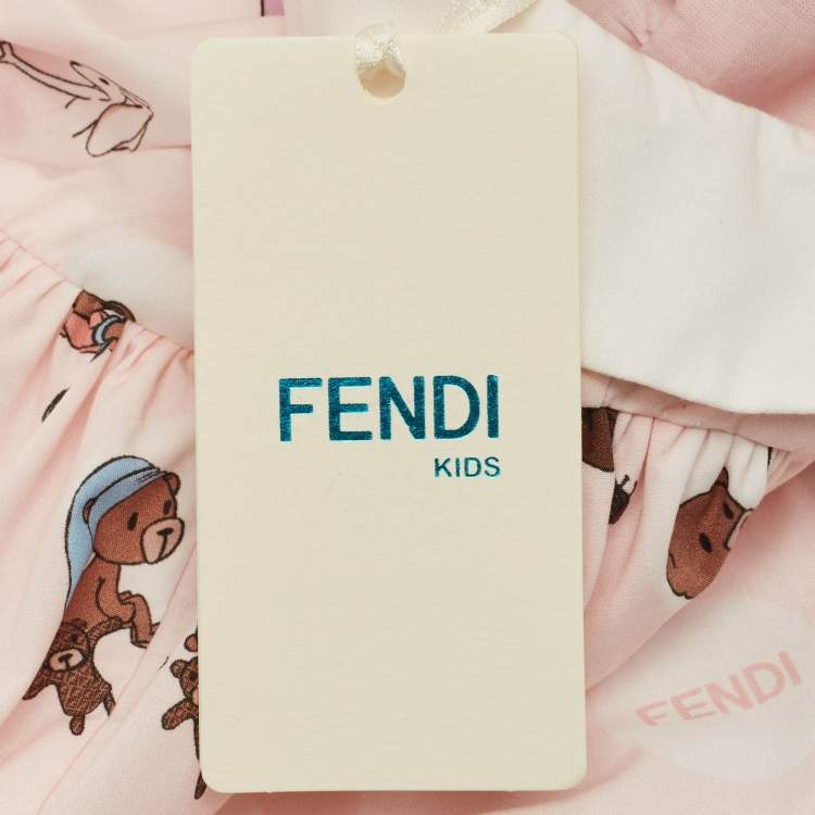 Pre Owned Fendi Kids Pink Teddy Pois Pop Print Cotton Dress Set 6M