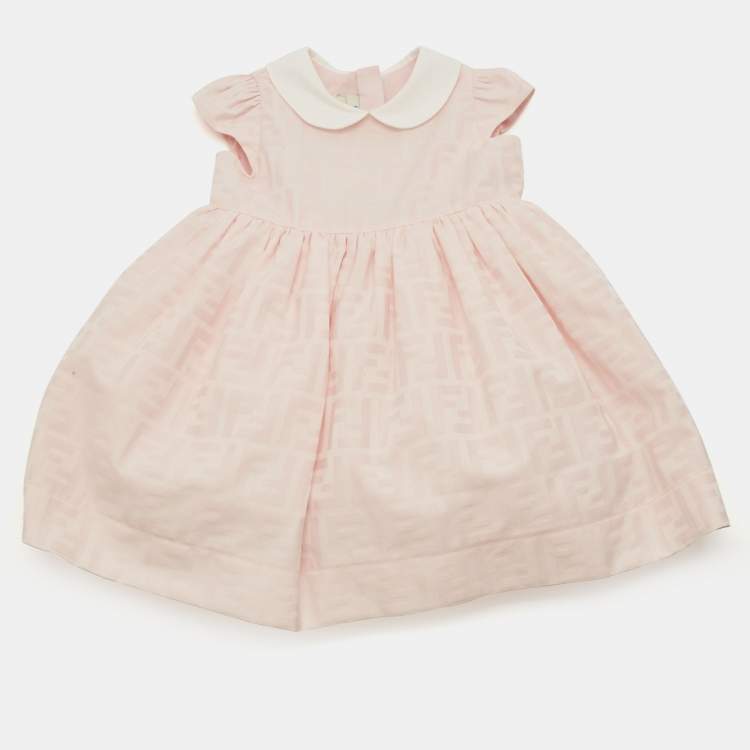 Pre Owned Fendi Kid Pink FF Jacquard Dress 9M