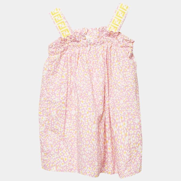 Pre Owned Fendi Kids Pink Printed Cotton FF Zucca Tape Detail Dress 12M