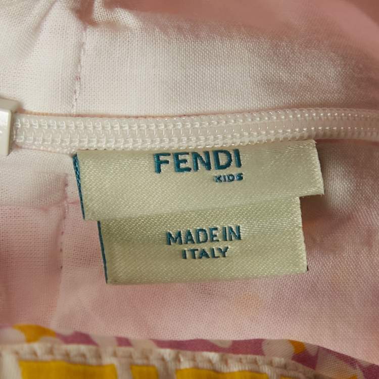 Pre Owned Fendi Kids Pink Printed Cotton FF Zucca Tape Detail Dress 12M