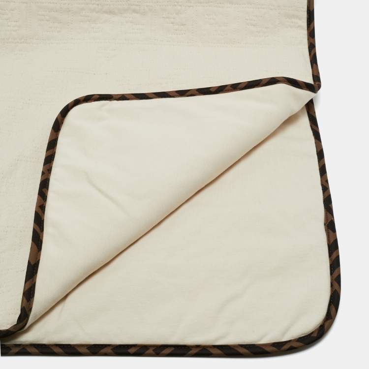 Pre Owned Fendi Kids Beige FF Embossed Cotton Baby Blanket