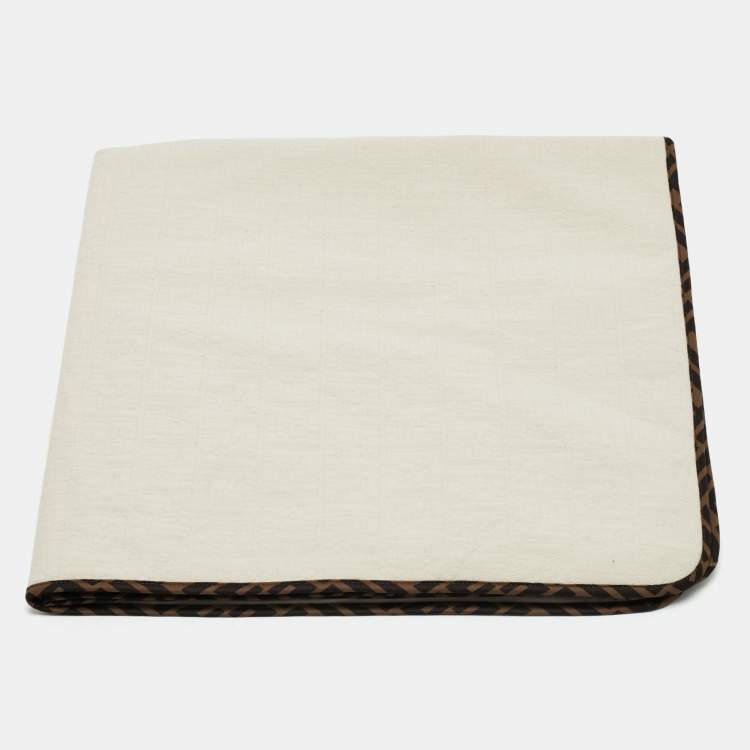 Pre Owned Fendi Kids Beige FF Embossed Cotton Baby Blanket