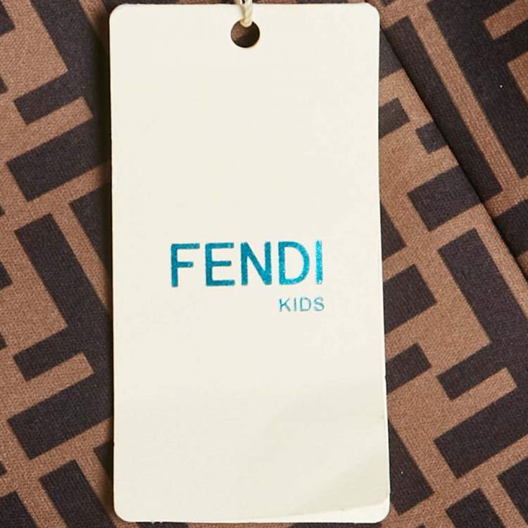 Pre Owned Fendi Kids Brown Zucca Print Knit Bow Detail Dress 18 M