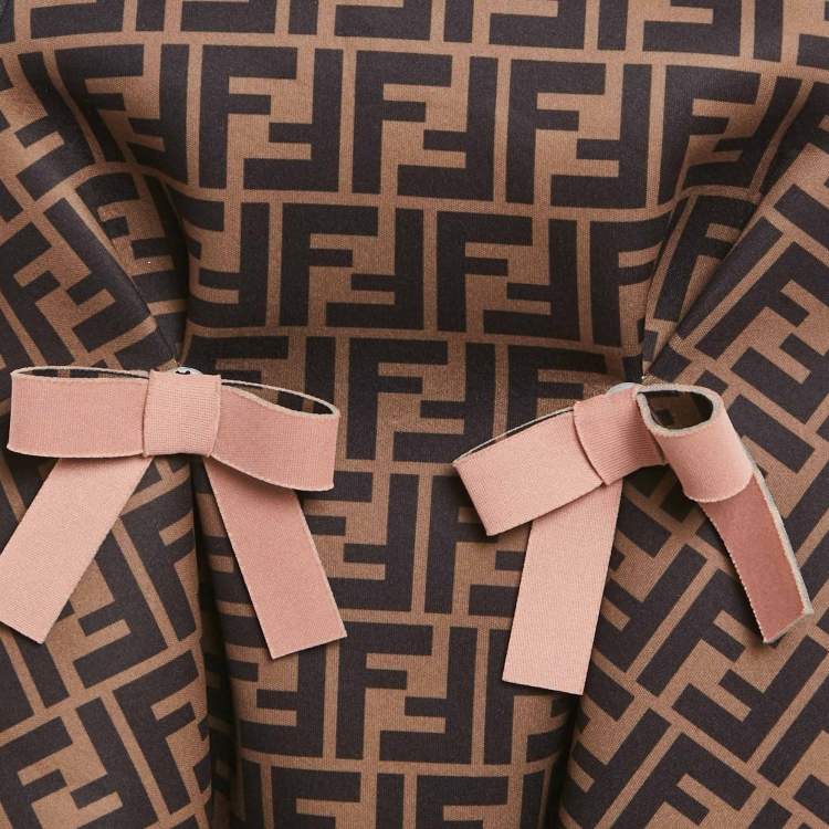Pre Owned Fendi Kids Brown Zucca Print Knit Bow Detail Dress 18 M