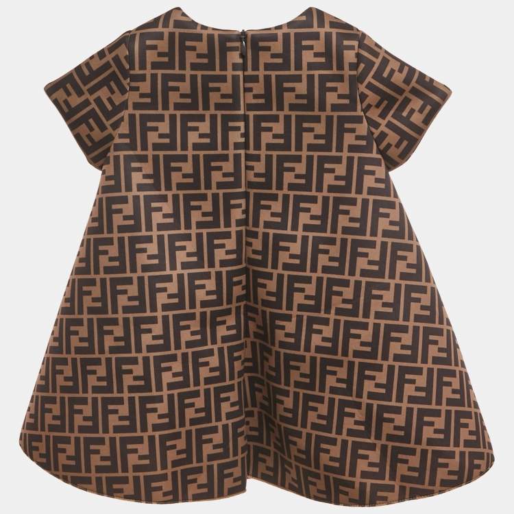 Pre Owned Fendi Kids Brown Zucca Print Knit Bow Detail Dress 18 M