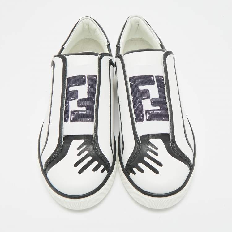 Pre Owned Fendi x Joshua Vides White Leather Rockoclick Sneakers Size 34