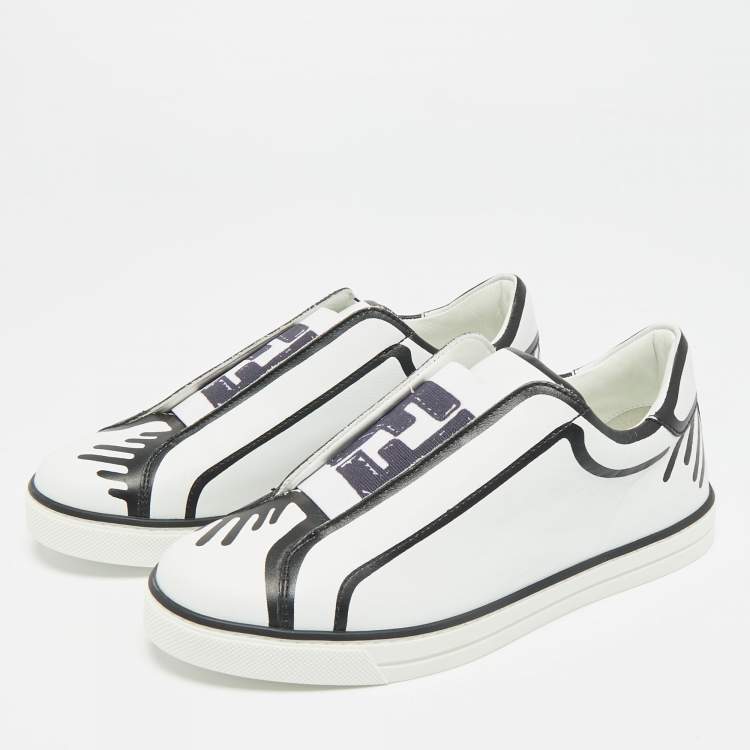 Pre Owned Fendi x Joshua Vides White Leather Rockoclick Sneakers Size 34