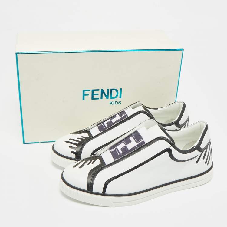 Pre Owned Fendi x Joshua Vides White Leather Rockoclick Sneakers Size 34