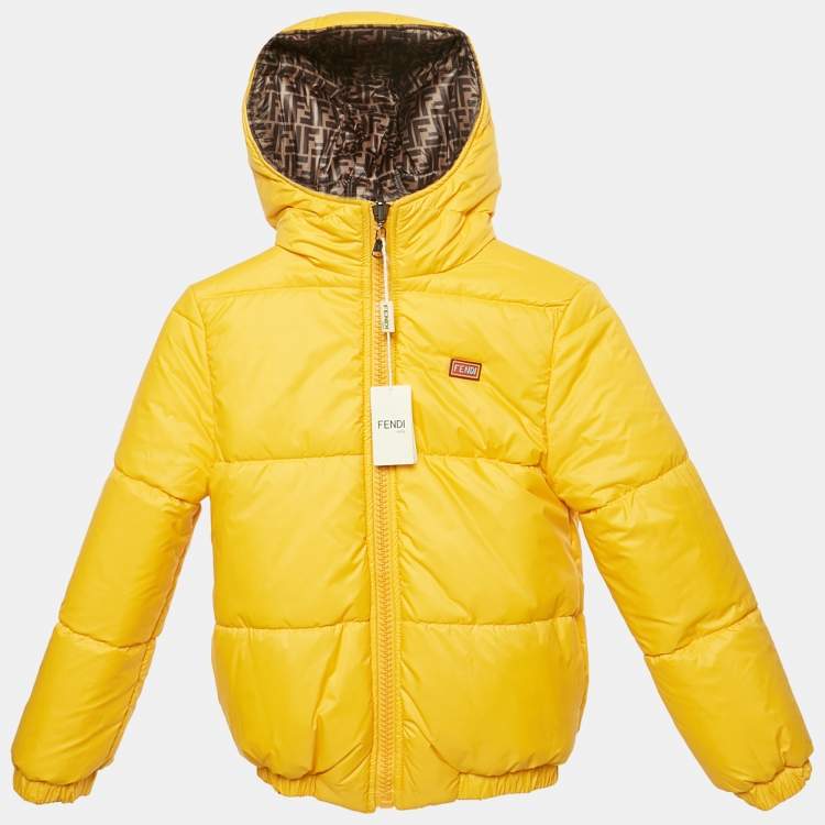 Pre Owned Fendi Brown/Yellow Zucca Nylon Reversible Puffer Jacket 9Yrs