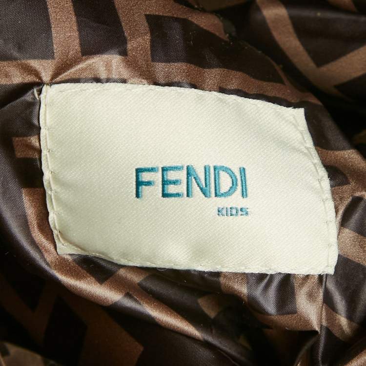 Pre Owned Fendi Brown/Yellow Zucca Nylon Reversible Puffer Jacket 9Yrs