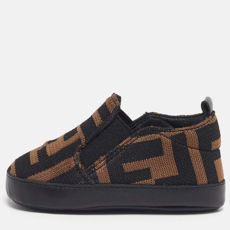 Pre Owned Fendi Size 2 Brown Zucca Knit Fabric Slip On Sneakers