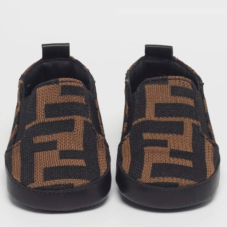 Pre Owned Fendi Size 2 Brown Zucca Knit Fabric Slip On Sneakers