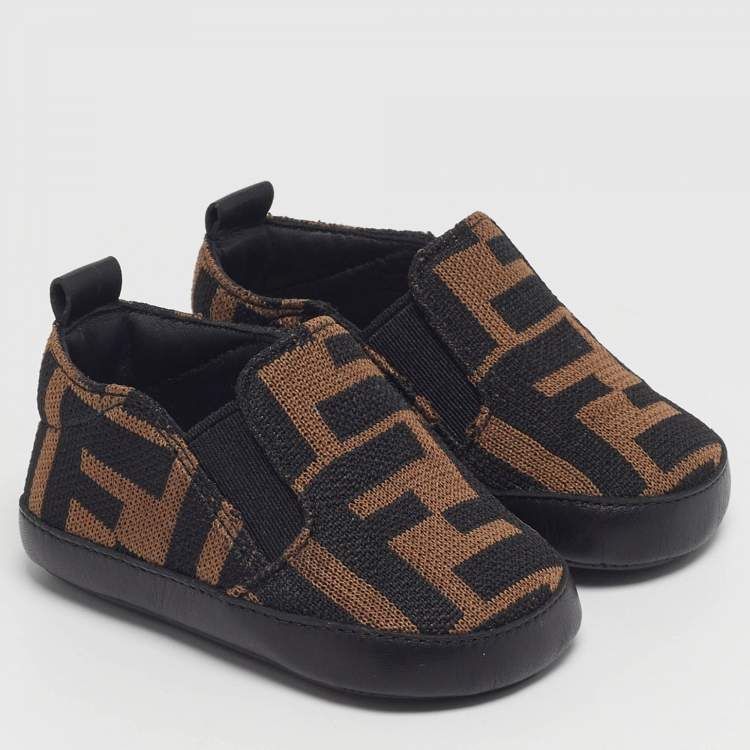 Pre Owned Fendi Size 2 Brown Zucca Knit Fabric Slip On Sneakers