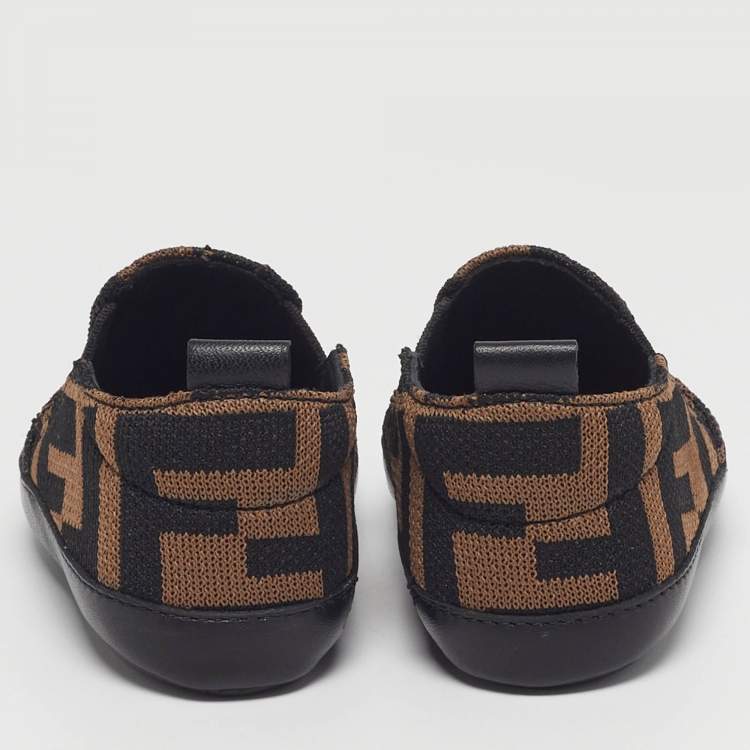Pre Owned Fendi Size 2 Brown Zucca Knit Fabric Slip On Sneakers