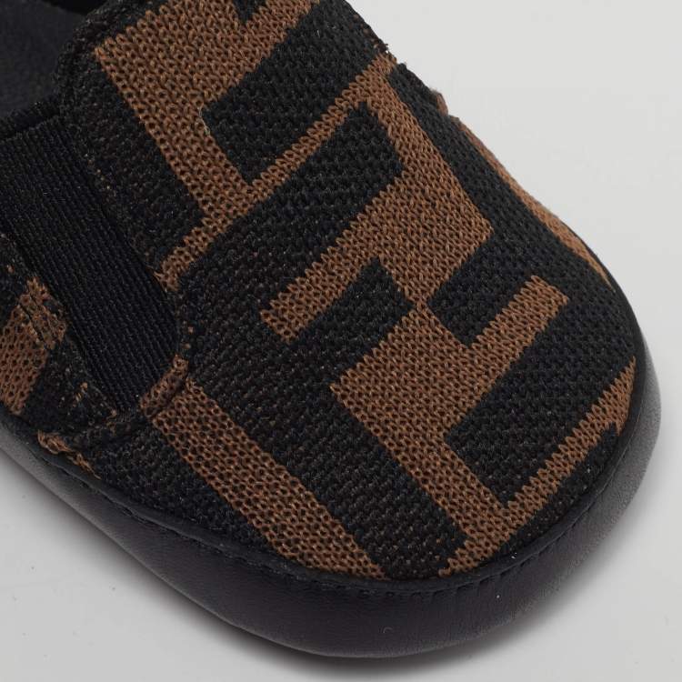 Pre Owned Fendi Size 2 Brown Zucca Knit Fabric Slip On Sneakers