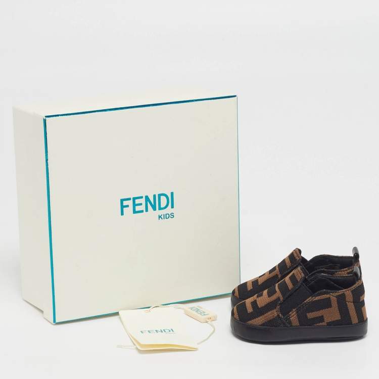 Pre Owned Fendi Size 2 Brown Zucca Knit Fabric Slip On Sneakers