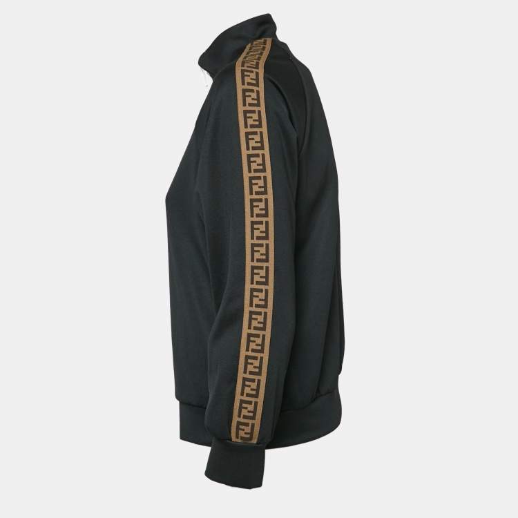 Pre Owned Fendi Kids Black Jersey Logo Tape Trimmed Zip-Up Jacket 12+ Yrs