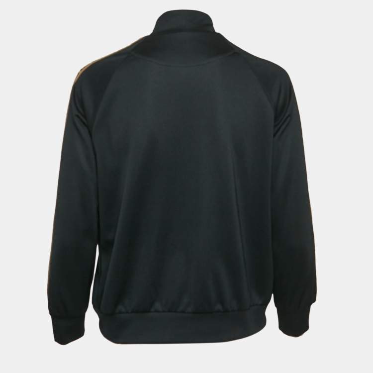 Pre Owned Fendi Kids Black Jersey Logo Tape Trimmed Zip-Up Jacket 12+ Yrs