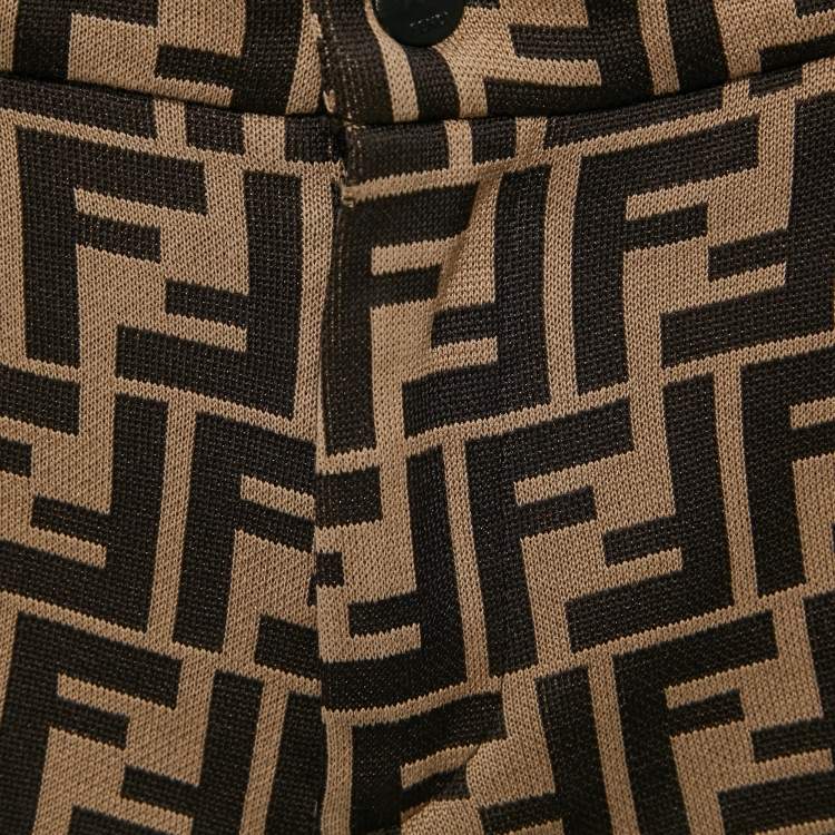 Pre Owned Fendi Kids Brown Zucca Pattern Jacquard Knit Shorts 10 Yrs