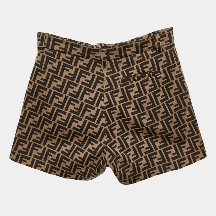 Pre Owned Fendi Kids Brown Zucca Pattern Jacquard Knit Shorts 10 Yrs