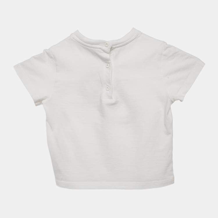 Pre Owned Fendi Kids White Logo Applique Cotton T-Shirt 18 M