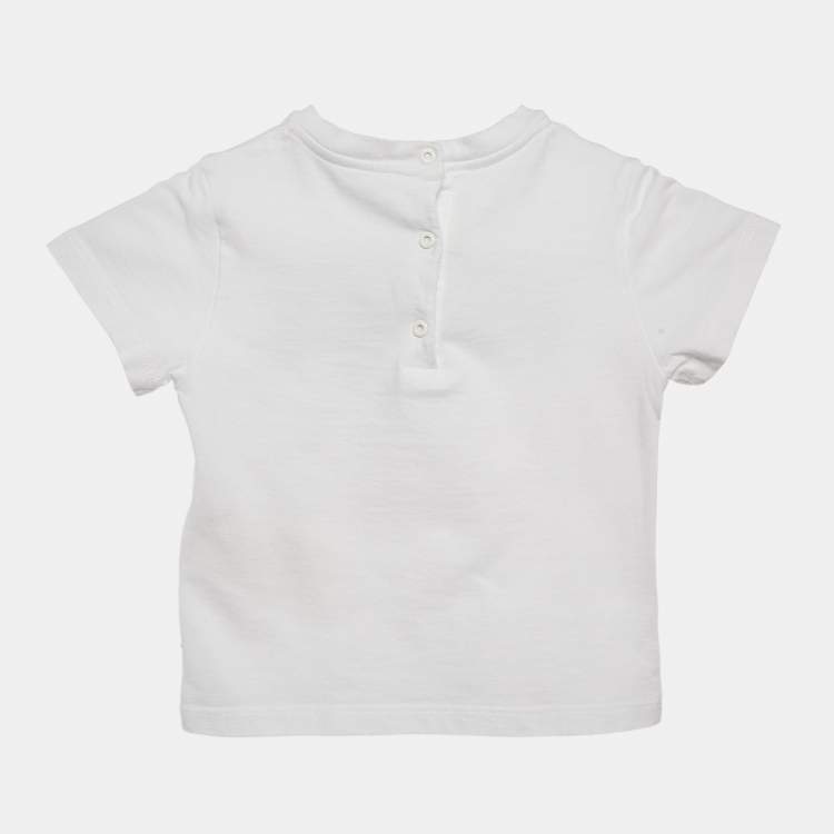 Pre Owned Fendi Kids White Logo Applique Cotton T-Shirt 18 M