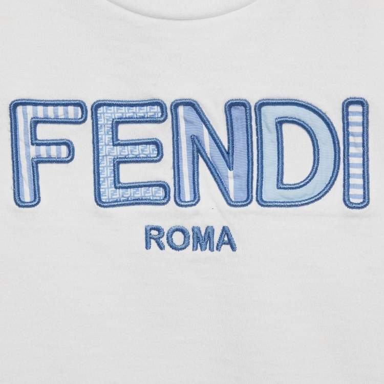 Pre Owned Fendi Kids White Logo Applique Cotton T-Shirt 18 M