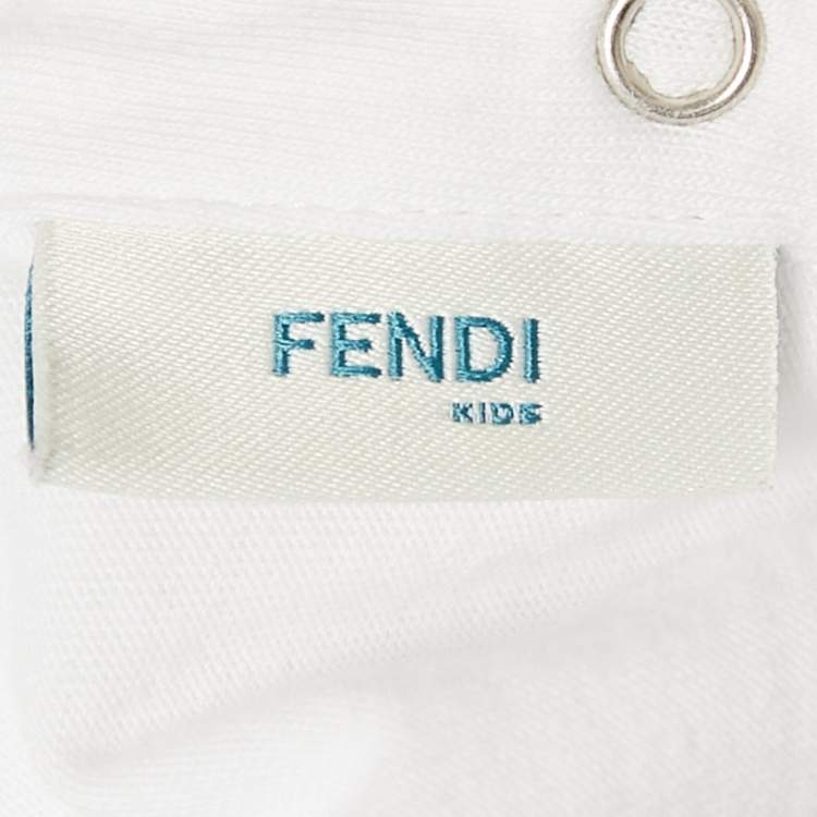 Pre Owned Fendi Kids White Logo Applique Cotton T-Shirt 18 M