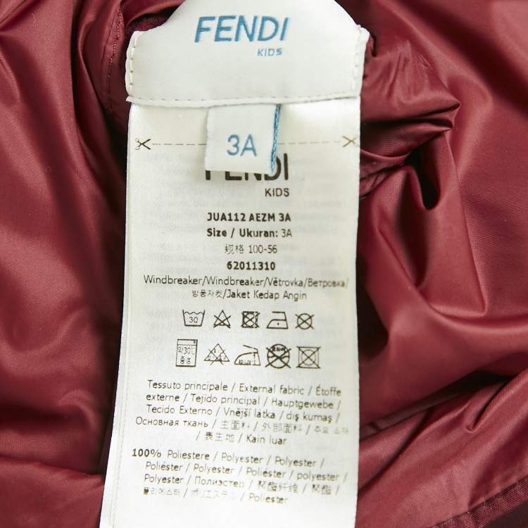 Pre Owned Fendi Kids Dark Red Zucca Monogram Print Synthetic Hooded Down Jacket 3 Yrs