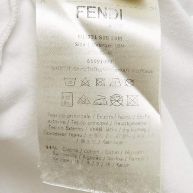 Pre Owned Fendi Kids White Teddy Bear Embroidery Cotton T-Shirt 18 M