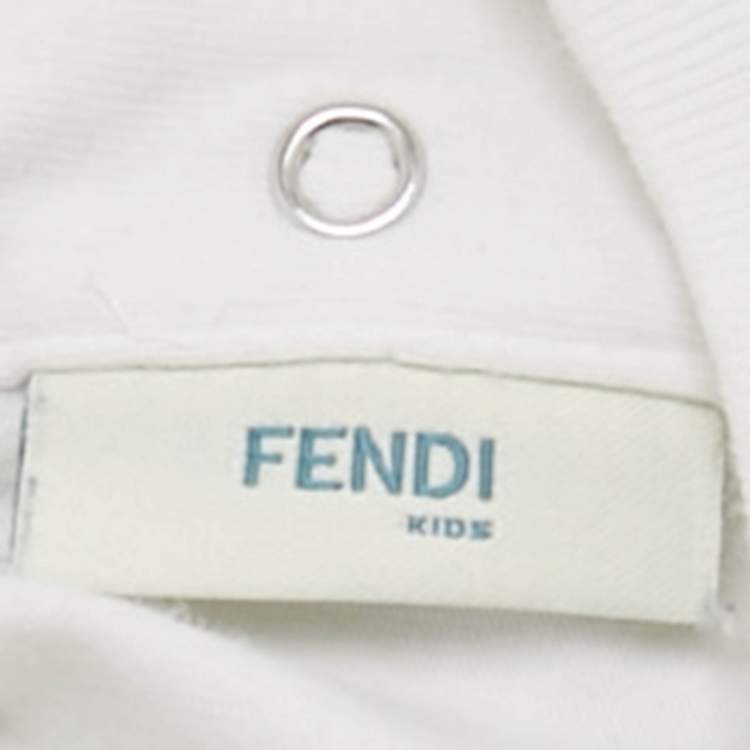 Pre Owned Fendi Kids White Teddy Bear Embroidery Cotton T-Shirt 18 M