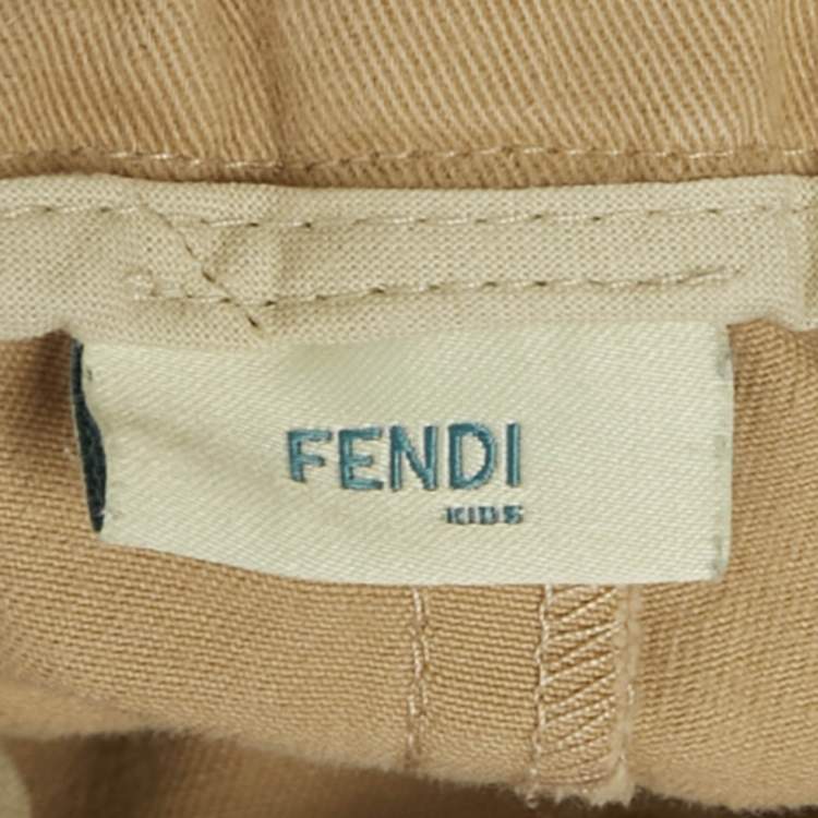 Pre Owned Fendi Kids Beige Teddy Embroidered Gabardine Trousers 18M