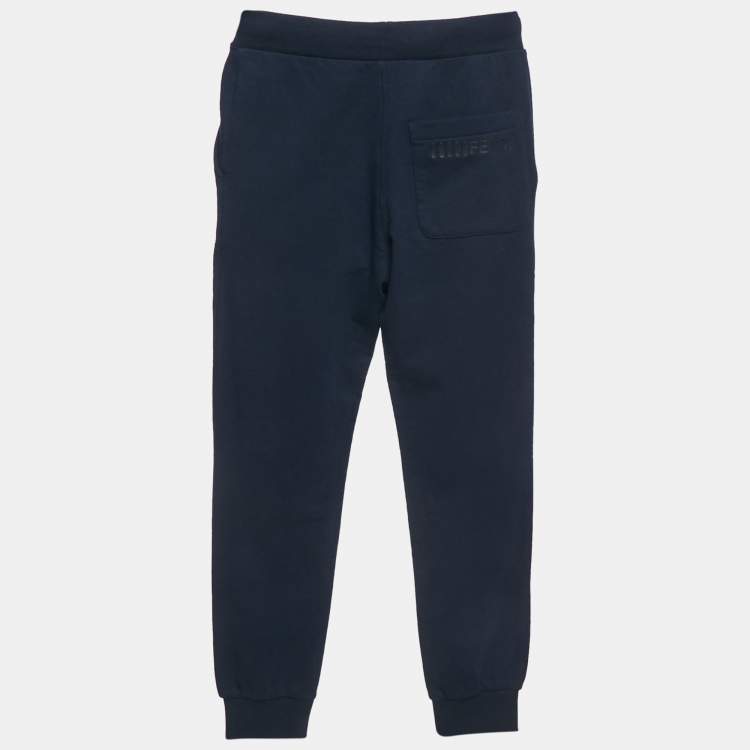 Pre Owned Fendi Kids Navy Blue Cotton Knit Logo Detail Jogger Pants 12 Yrs