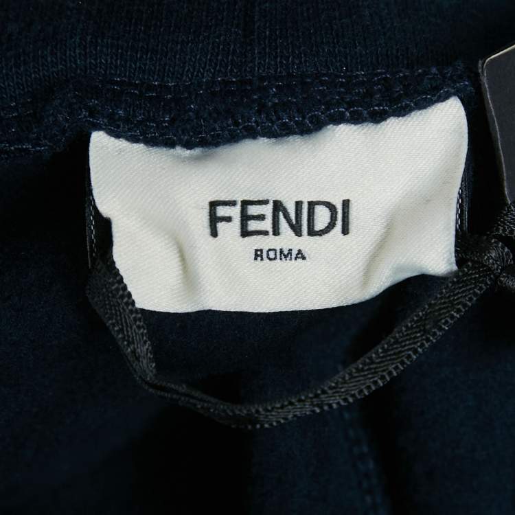 Pre Owned Fendi Kids Navy Blue Cotton Knit Logo Detail Jogger Pants 12 Yrs