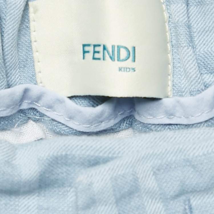 Pre Owned Fendi Kids Blue Zucca Jacquard Shorts 12 Yrs 