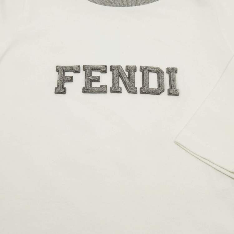 Pre Owned Fend Kids Grey /White Top Cotton & Denim 3 Piece Set 18 Months 
