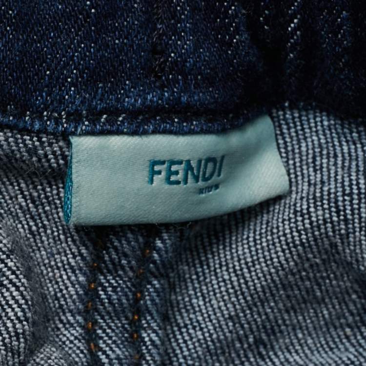 Pre Owned Fendi Blue Kids Blue Pocket Applique Denim Jeans 23M/Waist 19"