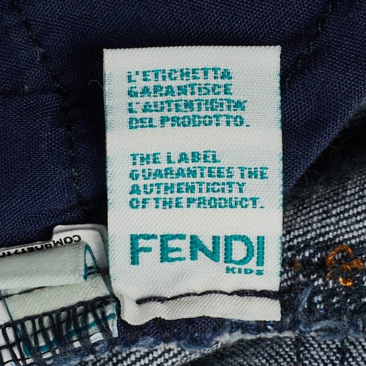 Pre Owned Fendi Blue Kids Blue Pocket Applique Denim Jeans 23M/Waist 19"