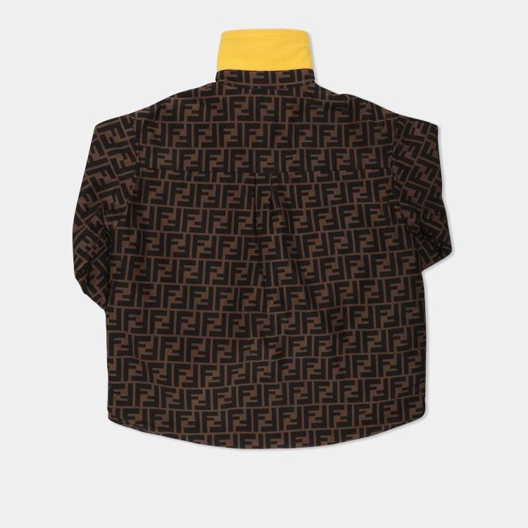 Pre Owned Fendi Brown/Yellow Zucca Print Polyester and Cotton Jacket Set 8-10 Years