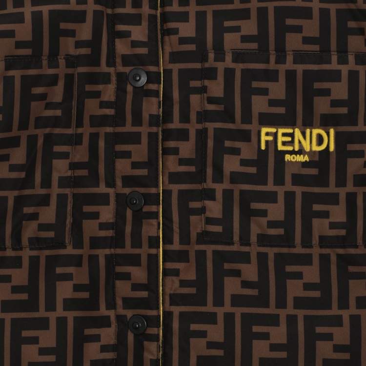 Pre Owned Fendi Brown/Yellow Zucca Print Polyester and Cotton Jacket Set 8-10 Years