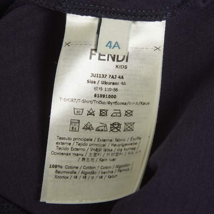 Pre Owned Fendi Kids Navy Blue Logo Jersey T-Shirt 4Yrs