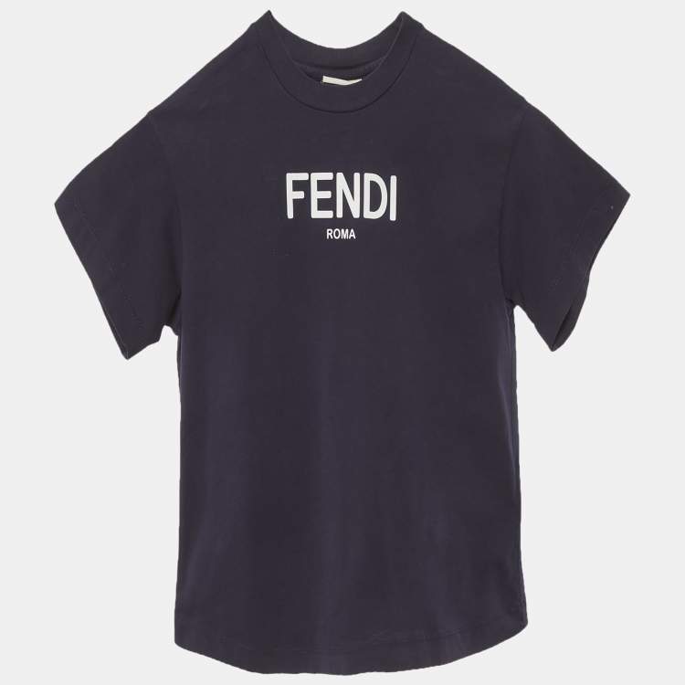 Pre Owned Fendi Kids Navy Blue Logo Jersey T-Shirt 4Yrs