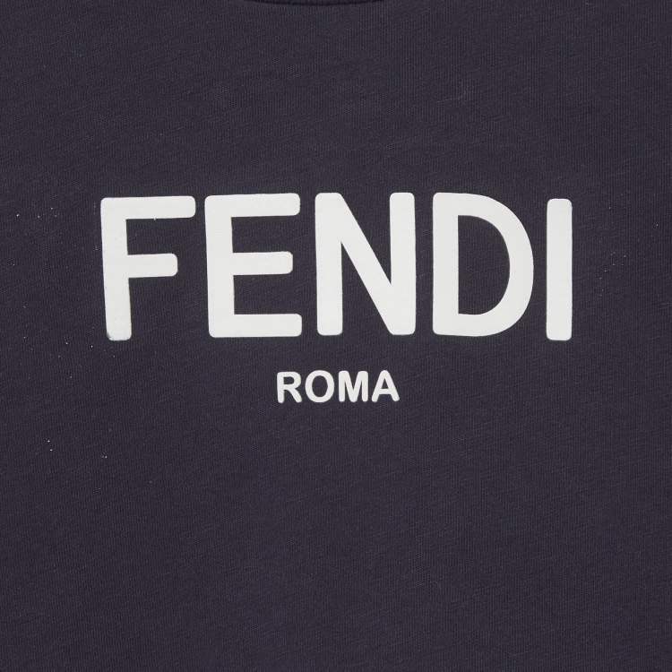Pre Owned Fendi Kids Navy Blue Logo Jersey T-Shirt 4Yrs