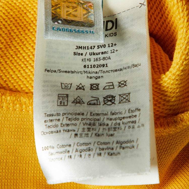 Pre Owned Fendi Yellow Logo Embossed Cotton Hooded Sweatshirt 12 Yrs