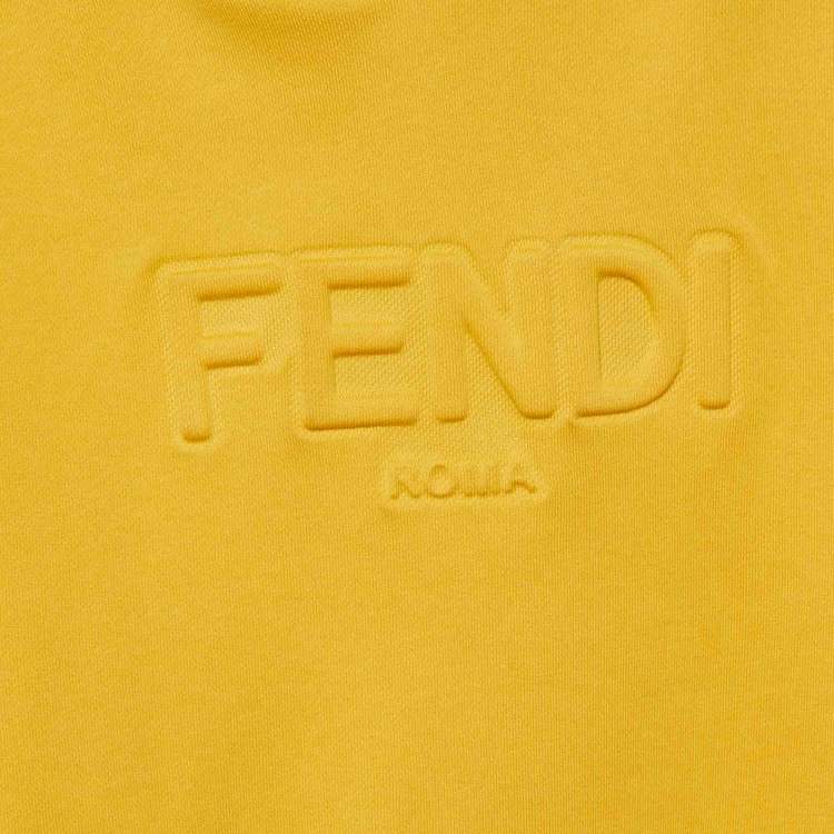 Pre Owned Fendi Yellow Logo Embossed Cotton Hooded Sweatshirt 12 Yrs