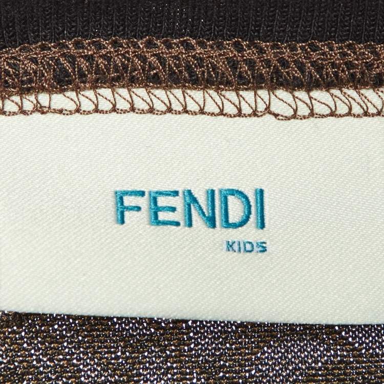 Pre Owned Fendi Kids Brown FF Vertigo Pattern Knit Bow Detail Dress 7 Yrs