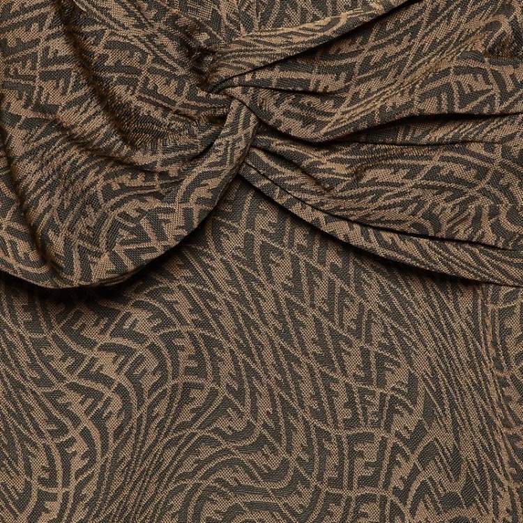 Pre Owned Fendi Kids Brown FF Vertigo Pattern Knit Bow Detail Dress 7 Yrs